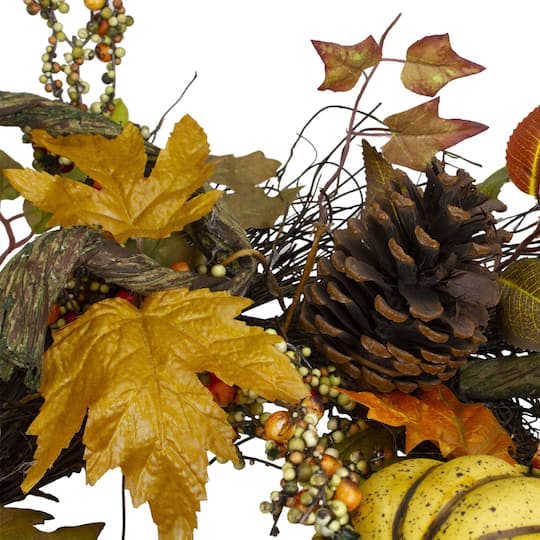 24" Sunflower, Pumpkin & Pinecone Fall Harvest Wreath